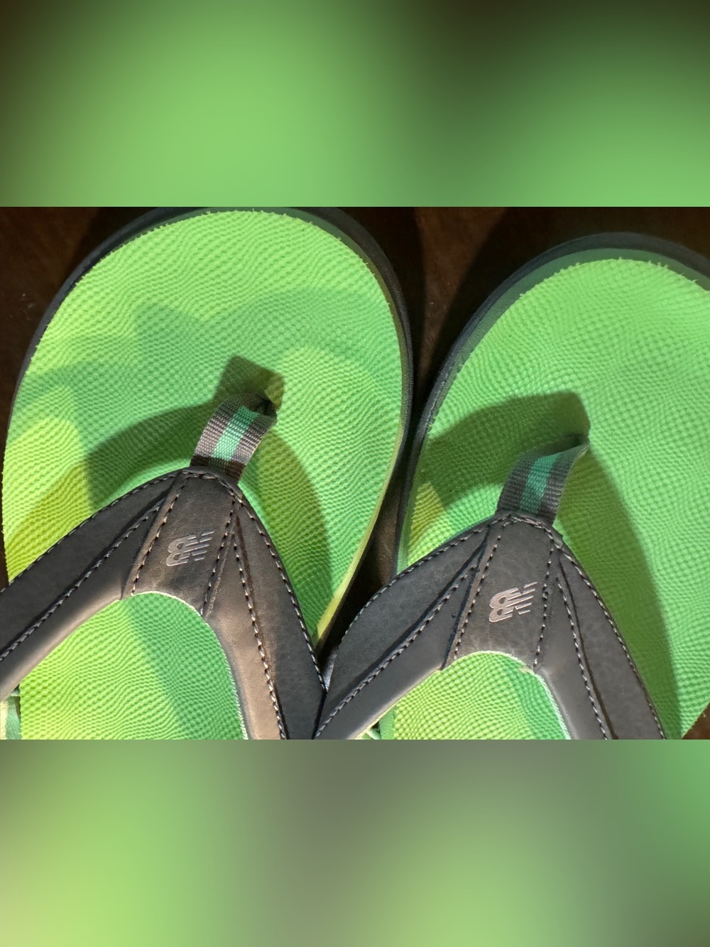 New Balance Women's Neon Green and Gray Thong Sandals - Picture 2 of 5
